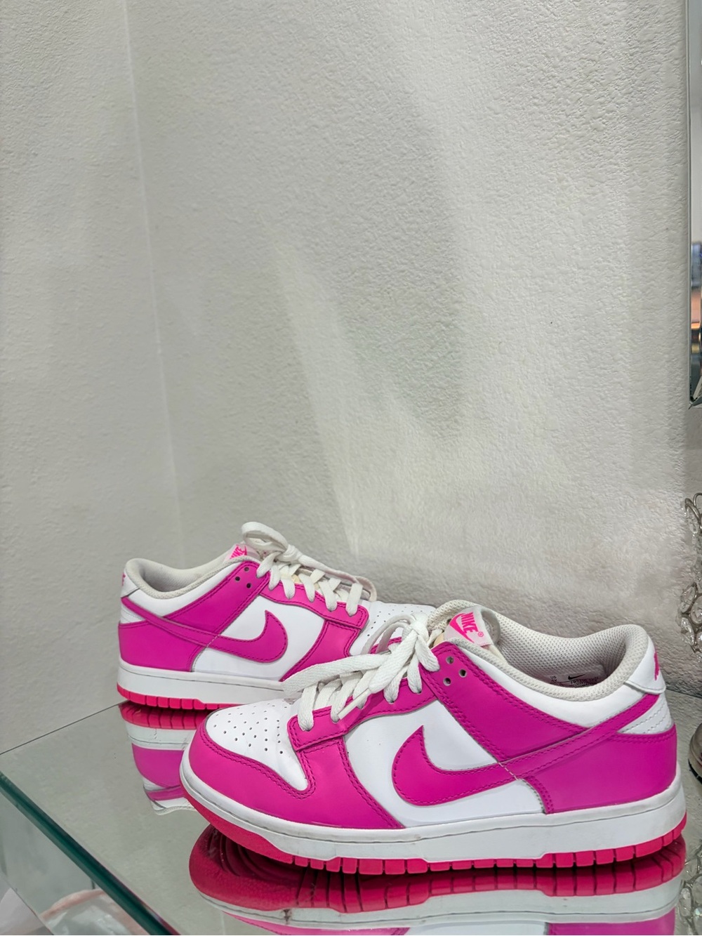 Nike Women's Dunk Low White & Hot Pink Sneakers - Picture 2 of 3